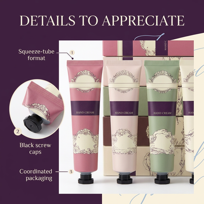 Pink blush sage and ivory hand cream packaging colors