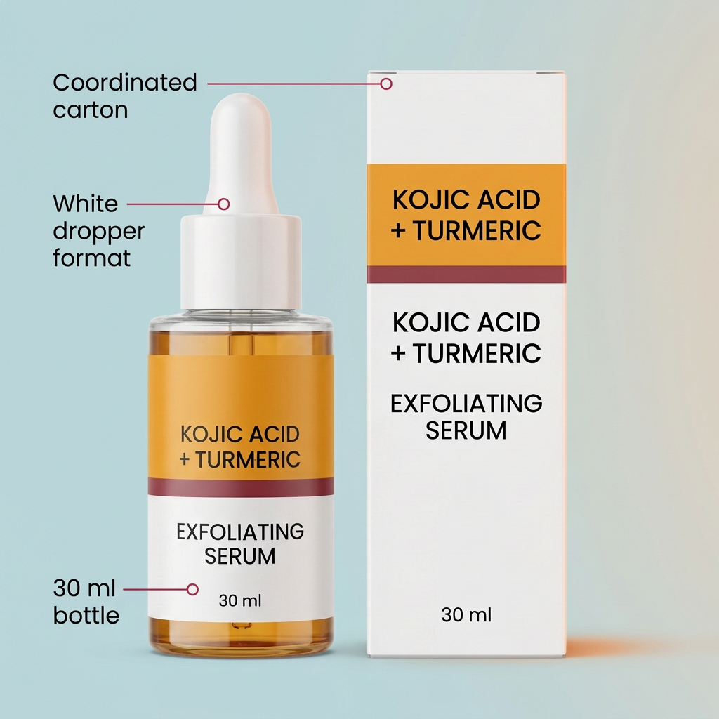 White dropper 30 ml bottle and coordinated carton details