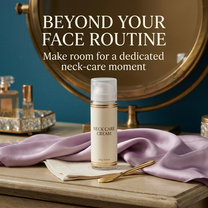 Neck care cream on an elegant dressing table
