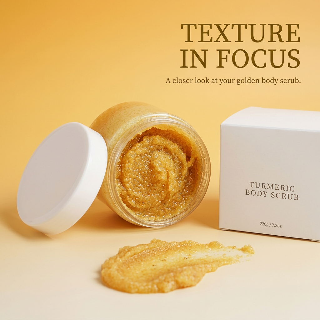 Close-up of golden body scrub texture