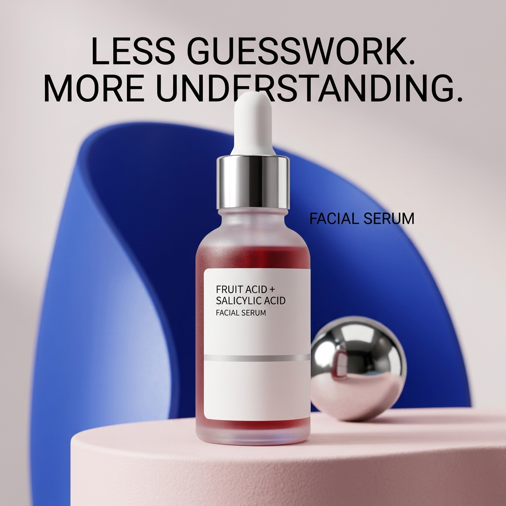 Facial serum displayed on an ice pink podium with cobalt accents