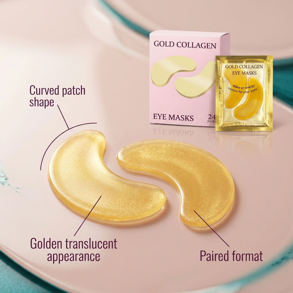 Curved golden translucent-looking eye mask pair close-up
