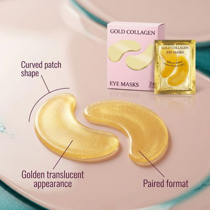 Curved golden translucent-looking eye mask pair close-up