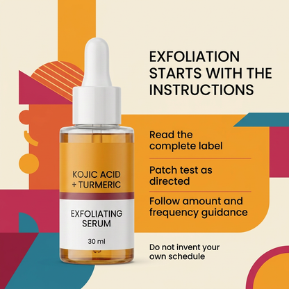 Exfoliation instructions and patch-testing reminder graphic