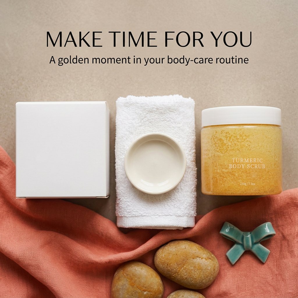 Turmeric body scrub self-care flatlay
