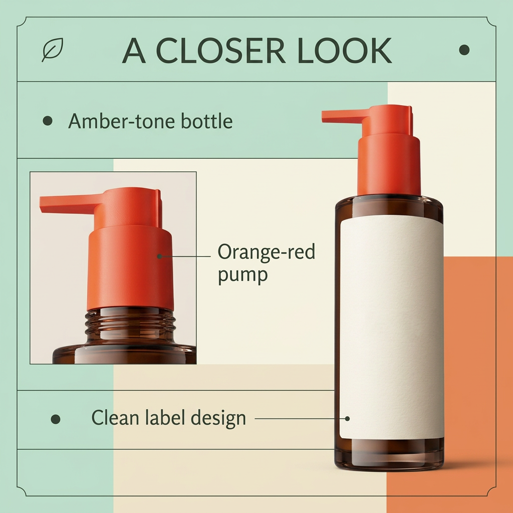 Amber bottle and orange-red pump detail