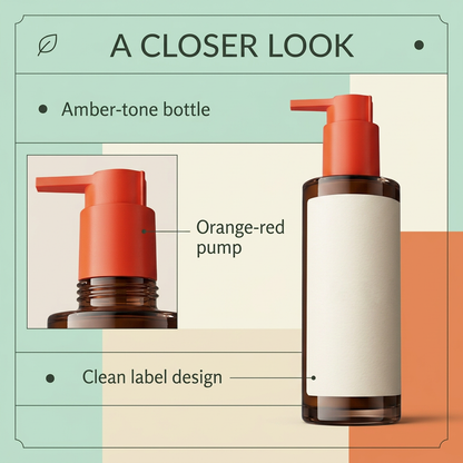 Amber bottle and orange-red pump detail
