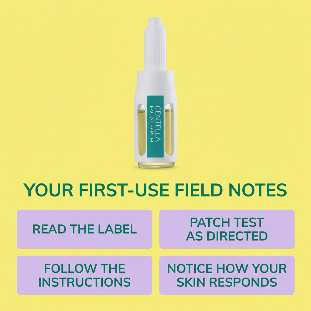 First-use field notes with label reading and patch-testing reminders
