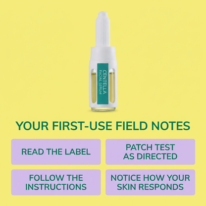 First-use field notes with label reading and patch-testing reminders