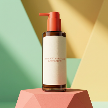 Amber pump body lotion with coral and mint studio styling